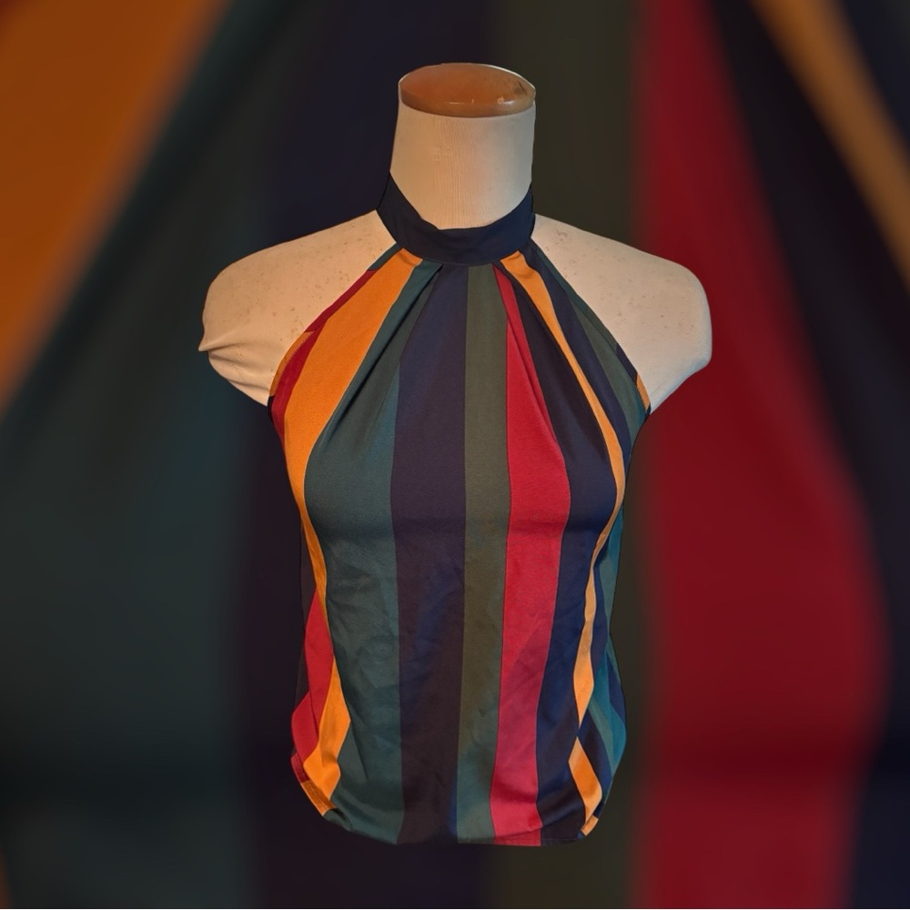 SHEIN Colorful Striped Halter Tank Top